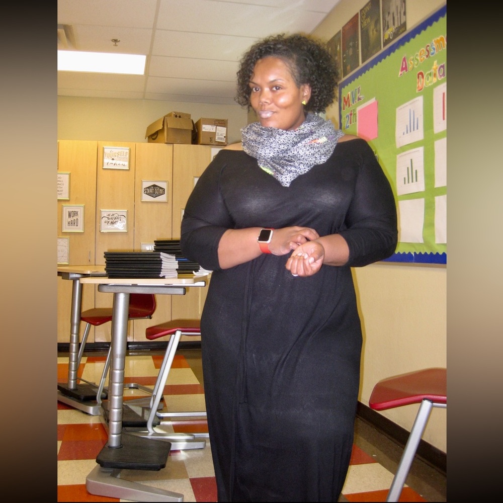 Black maxi boat neck dress